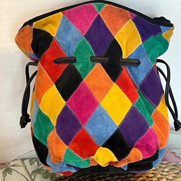 GINO Vintage 80's Suede & Leather Draw String Bucket Bag - Picture 3 of 16